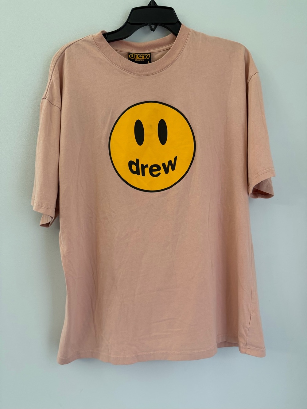 Drew House Men's Peach Pink Mascot Smiley Face Cotton T-Shirt Size L F059